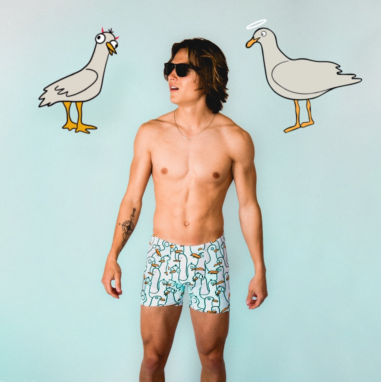 A buff dude wearing our seagull swim undies.
