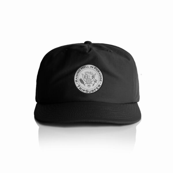 The imperial surf hat. A black nylon surfer style hat.